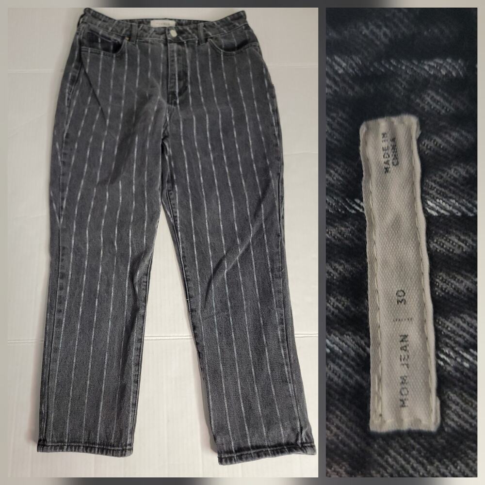 Pacsun Mom Jeans Womems Size 30 High Rise Gray Striped Cotton Rigid Tapered